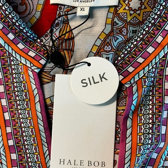 Hale Bob Pink and Red Graphic Silk Tunic with Mandarin Collar Size XL - Picture 6 of 10